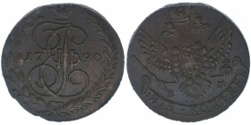 Rußland Katharina II.
5 Kopeken 1790 EM
Kupfer, 58.86 Gramm, vz