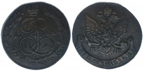 Rußland Katharina II.
5 Kopeken 1786 KM
Suzun Sibirien
Kupfer, selten, 53.84 Gramm, vz
