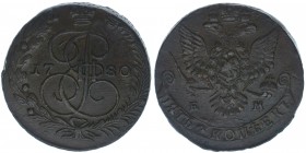 Rußland Katharina II.
5 Kopeken 1780 EM
ss/vz
Kupfer
53.21g