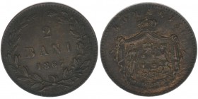 Rumänien Karl I.
2 Bani Watt&Co 1867

Kupfer,1.90 Gramm, -vz