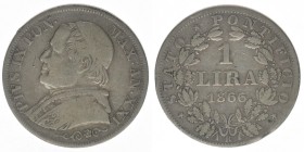 Vatikan Kirchenstaat Papst Pius IX.
1 Lira 1866 XXI
Kahnt/Schön 86, 4,88 Gramm, ss