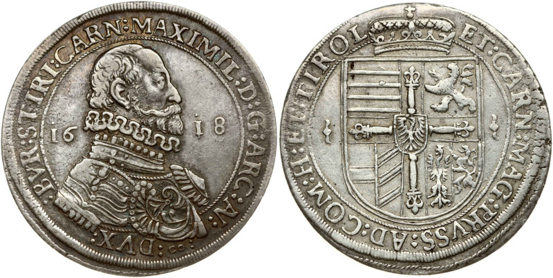 Holy Roman Empire, Tyrol. Maximilian III (1612-1618) as archduke. Taler 1618, Ha...