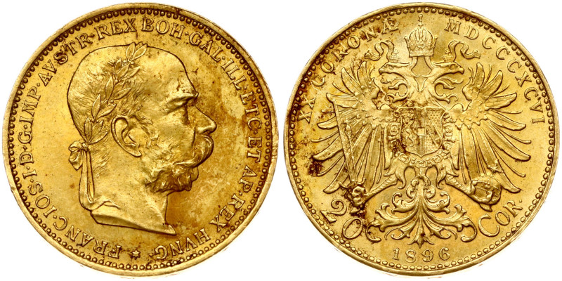 Austria. Franz Joseph I (1848-1916). 20 Corona 1896. Gold 6.75 g. KM 2806.