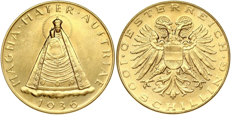 Austria. 100 Schilling 1936. Gold .900, 23.60 g. Fr. 522, KM-2857. Tooled.