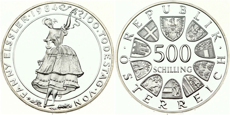 Austria 500 Schilling 1984 Centennial - Death of Fanny Elssler. Obverse: Value w...