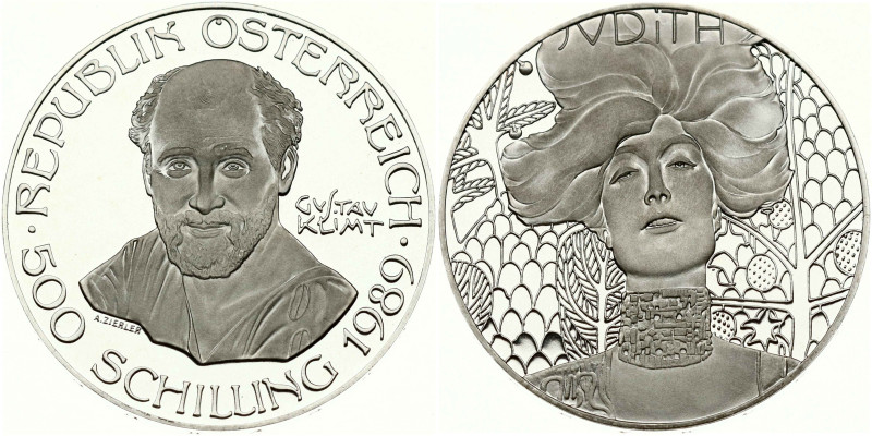 Austria 500 Schilling 1989 Gustav Klimt. Obverse: Bust of Gustav Klimt; facing; ...