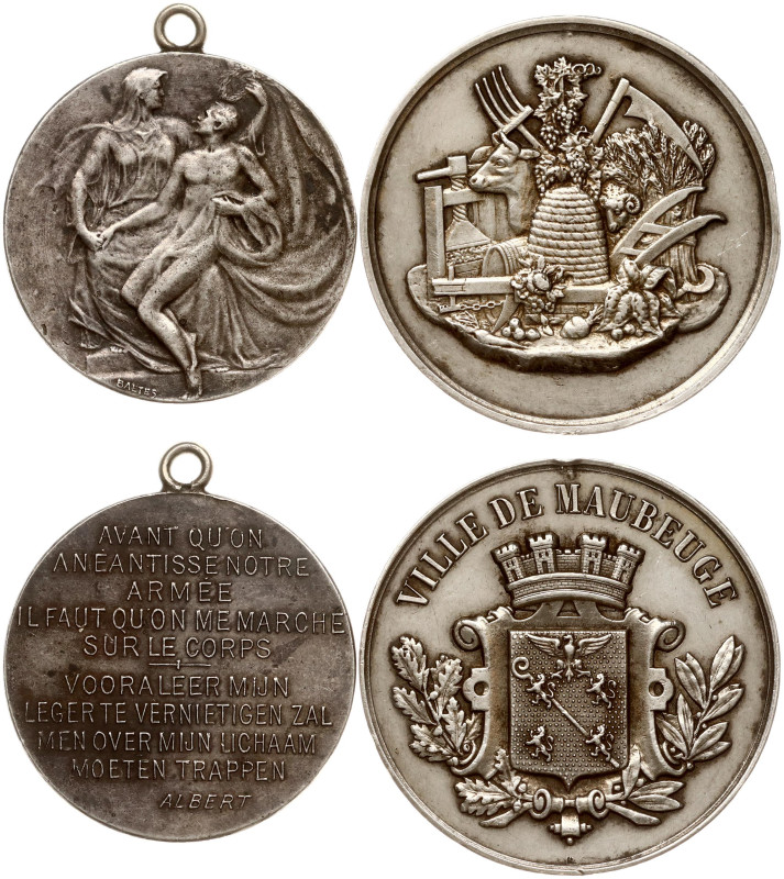 Belgium. Medals Army ND & France Ville de Maubeuge, Silver, 30-36 mm, total weig...