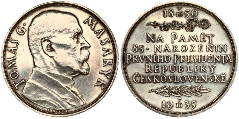 Czechoslovakia. Medal 1935 Tomas Masaryk 85th birthday. Silver 42 m, 29.96 g.