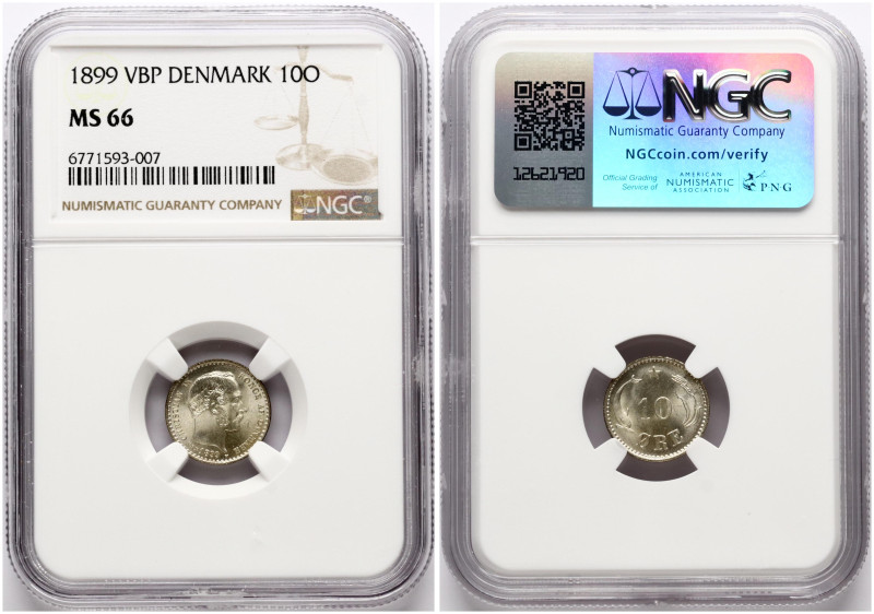 Denmark. Christian IX (1863-1906). 10 Ore 1899 VBP. Billon. KM 795.2 . NGC MS 66...