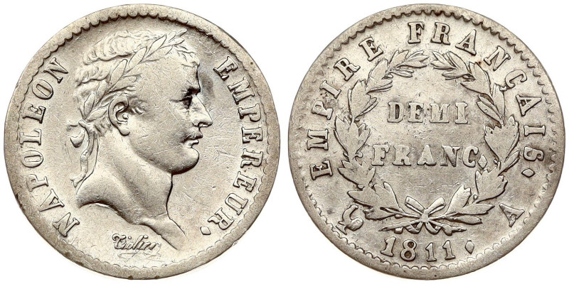 France. Napoleon I (1804-1814, 1815). 1/2 Franc 1811 A, Paris. Silver 2.43 g. Ga...