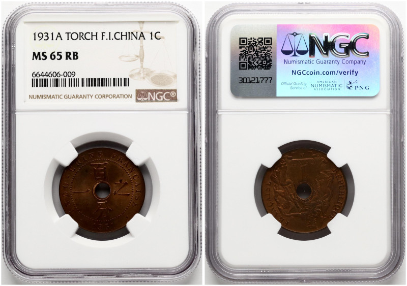 French Indochina. 1 Cent 1931 A. Bronze. KM 12.1. NGC MS 65 RB. TOP POP.