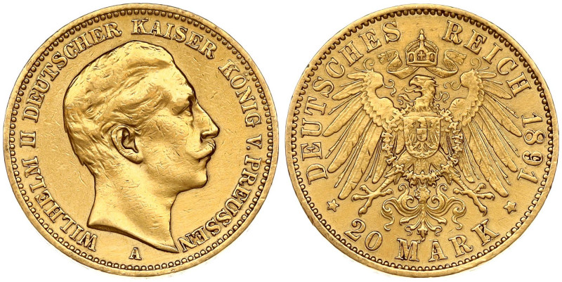 Germany, Prussia. Wilhelm II (1888-1918). 20 Mark 1891 A. Gold 7.90 g. KM 521.