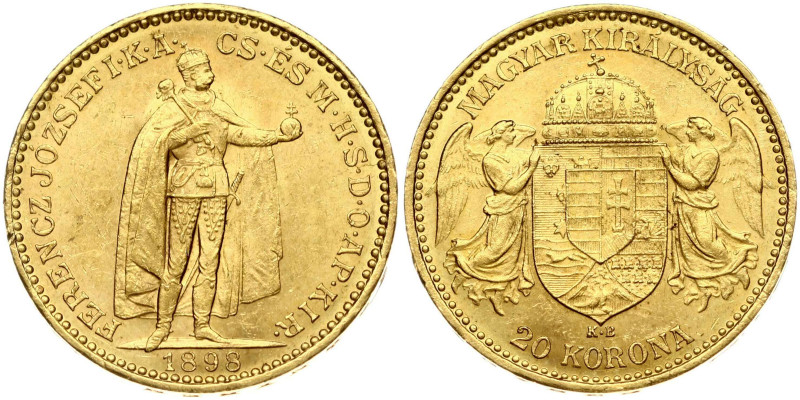 Hungary. Franz Joseph I (1848-1916). 20 Korona 1898 KB. Gold 6.76 g. Fr. 250, KM...