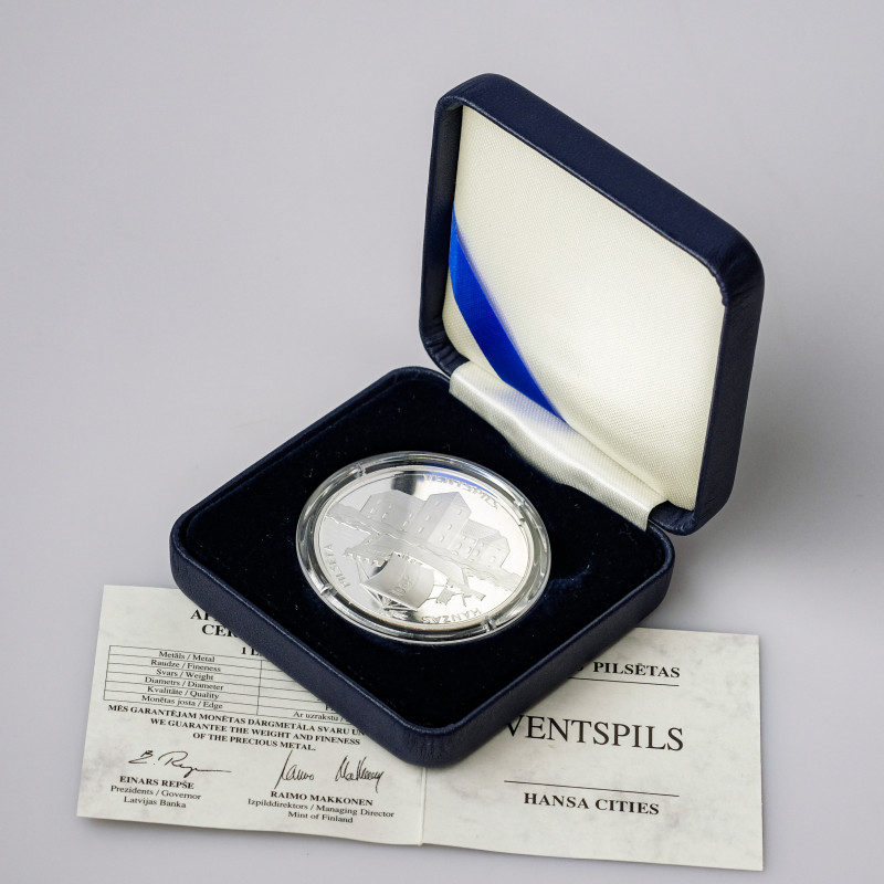 Latvia. 1 Lats 2000 Ventspils. Silver .925, 31.42 g. KM 46. In box with certific...