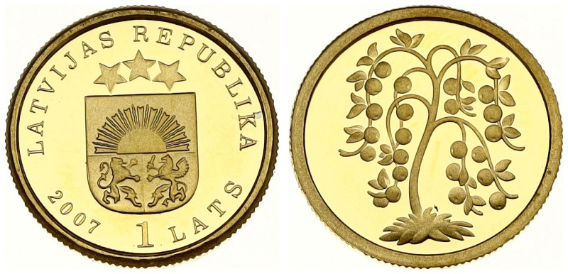 Latvia. 1 Lats 2007 The Golden Apple Tree. Gold .9999, 1.25 g. KM 91.