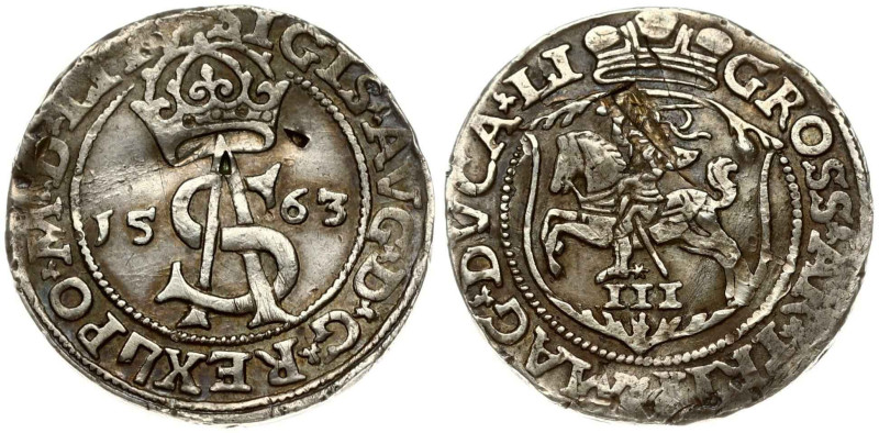 Lithuania. Zygmunt II August (1545-1572). Trojak 1563 Vilnius. Legend ends LIT/L...