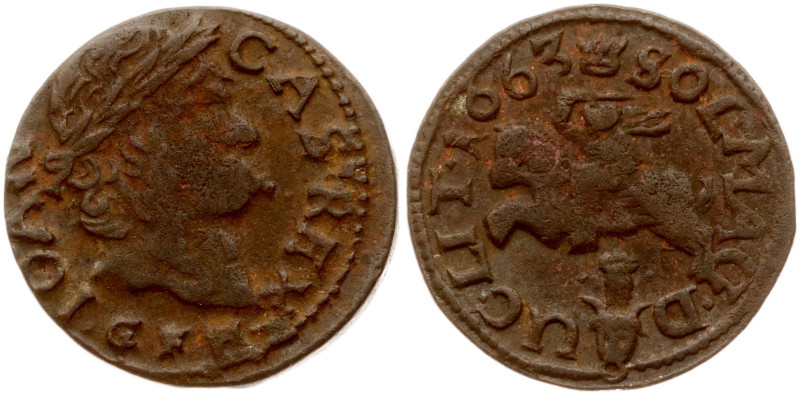 Lithuania. Jan II Kazimierz Waza (1649–1668). Szelag 1663 GFH, Vilnius. Copper 1...