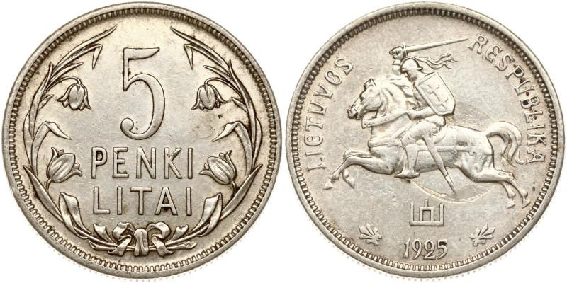 Lithuania. 5 Litai 1925. Silver 13.45 g. KM 78. Scratched.