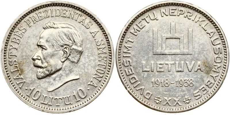 Lithuania. 10 Litu 1938 Smetona - 20th anniversary of Republic. Silver 18.05 g. ...