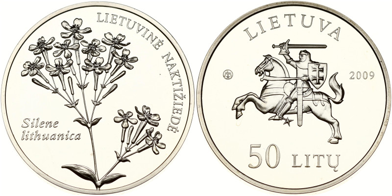 Lithuania. 50 Litu 2009, Sweet William Catchfly. Silver .925, 28.35 g. KM 165.