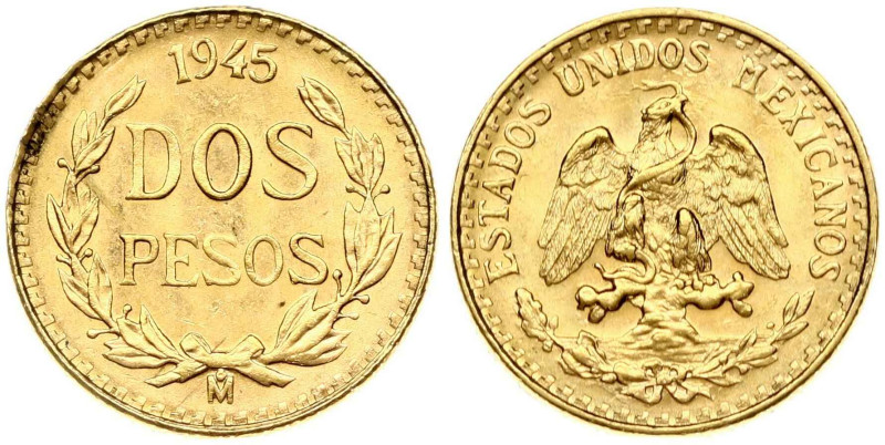 Mexico. 2 Pesos 1945. Gold 1.66 g. Fr. 170; KM 461.