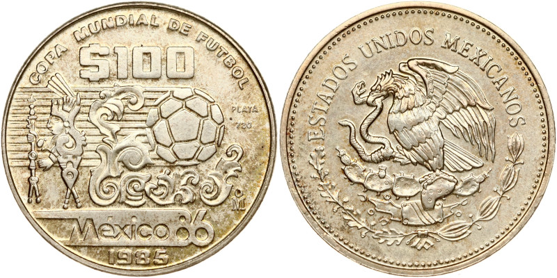 Mexico. 100 Pesos 1985 Mo, World Cup - Mexico 1986. Silver .925, 31.26 g. KM 499...