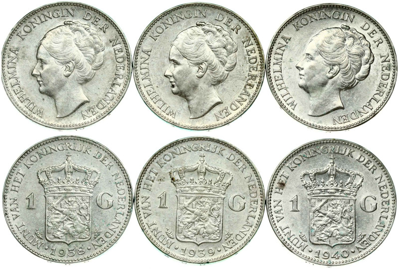 Netherlands. Wilhelmina I (1890–1948). 1 Gulden 1938-1940. Silver. KM 161.1. Lot...