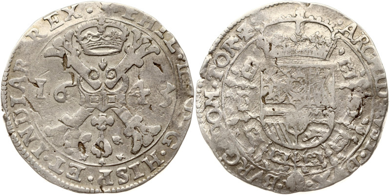 Spanish Netherlands, Tournai. Philip IV (1621-1665). Patagon 1645. Silver 27.63 ...