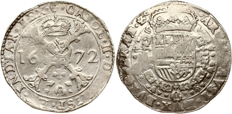 Spanish Netherlands, Brabant. Charles II (1665-1700). Patagon 1672, Antwerp. Sil...