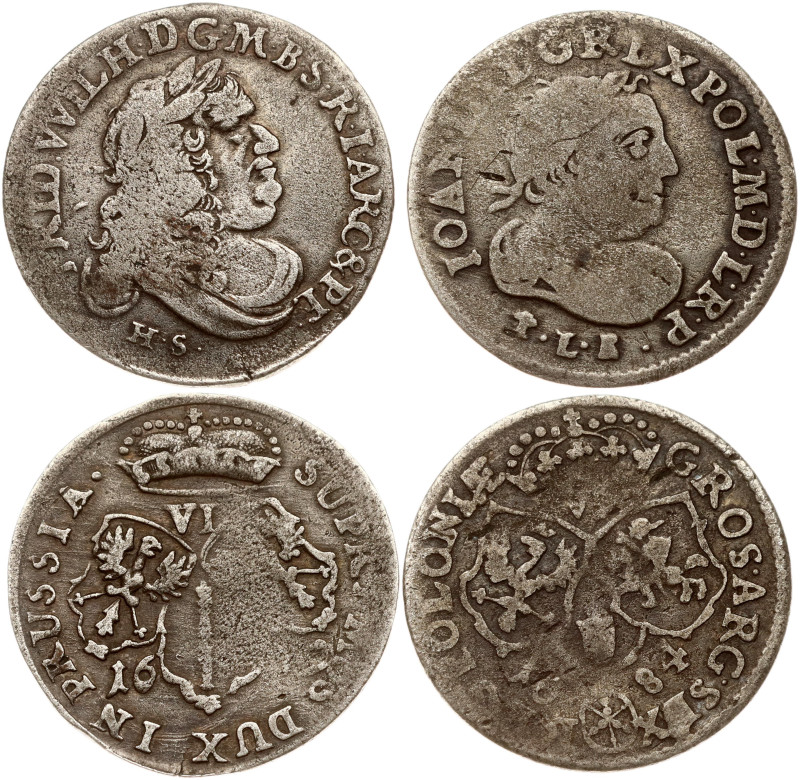 Poland. Szostak 1684 TLB & Brandenburg-Prussia 6 Groschen 1679 HS. Silver, total...