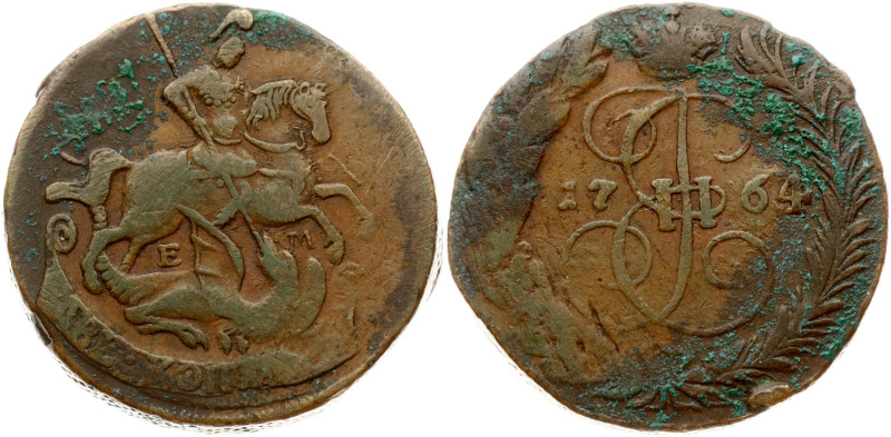 Russia. Catherine II (1762-1796). 2 Kopecks 1764 EM. Copper 21.29 g. Edge netlik...