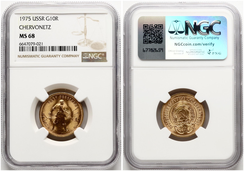 Russia, USSR. Chervonets 1975. Gold. Y 85, Fr. 181a. NGC MS 68. Only 2 coins in ...