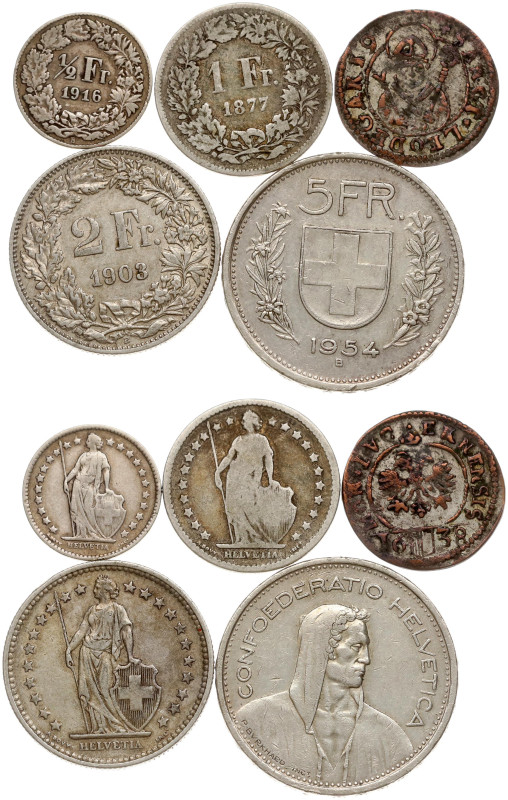 Switzerland. Schilling - 5 Francs 1638-1954. Billon, silver, total weight 33.51 ...