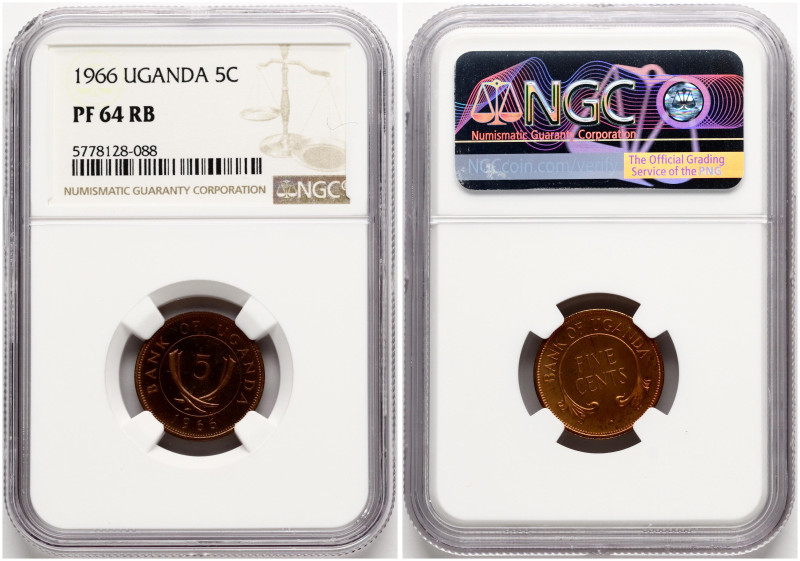 Uganda. 5 Cents 1966. Bronze. KM 1. NGC PF 64 RB. TOP POP.