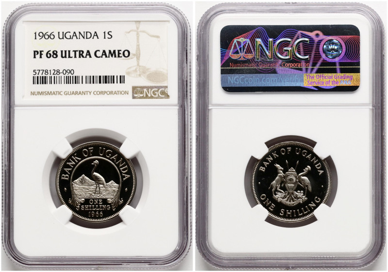 Uganda. Shilling 1966. Copper-nickel. KM 5. NGC PF 68 ULTRA CAMEO. TOP POP.