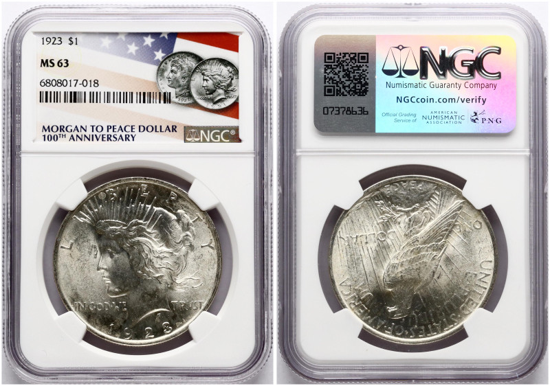 USA. Peace Dollar 1923, Philadelphia. Silver. KM 150. NGC MS 63.