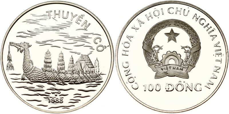 Vietnam. 100 Dong 1988, Dragon Boat. Mintage 3000 pcs. Silver .980, 15.99 g. KM ...