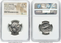 SICILY. Syracuse. Agathocles (317-289 BC). AR tetradrachm (24mm, 16.33 gm, 2h). NGC Choice VF 4/5 - 4/5. Ca. 310-306/5 BC. KOPAΣ, head of Kore-Perseph...