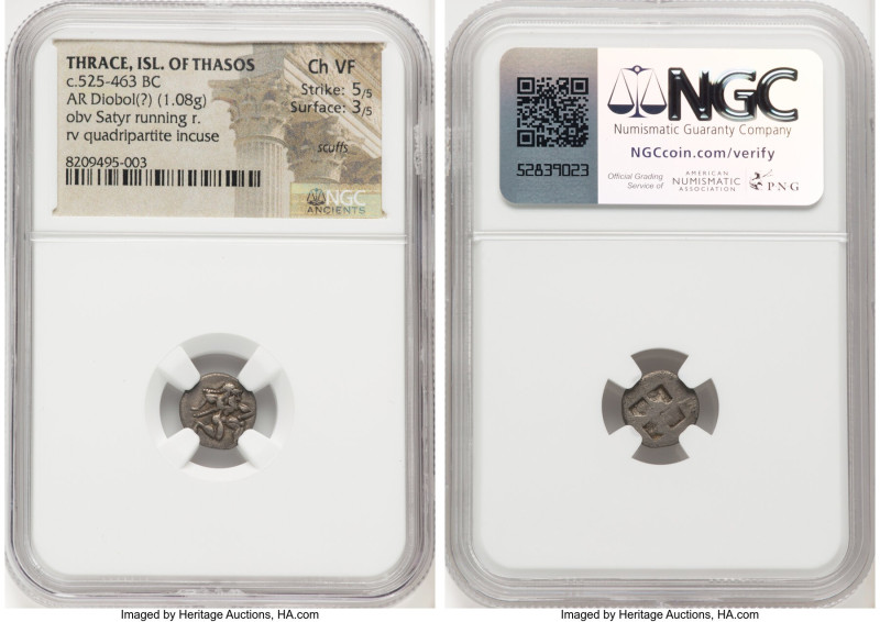 THRACIAN ISLANDS. Thasos. Ca. 525-463 BC. AR diobol (11mm, 1.08 gm). NGC Choice ...