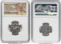 THRACIAN ISLANDS. Thasos. Ca. 435-400 BC. AR stater (24mm, 8.28 gm). NGC VF 4/5 - 3/5, slight die shift. Nude ithyphallic satyr running right, carryin...