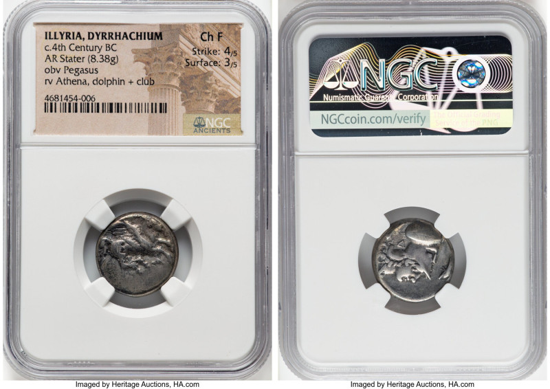 ILLYRIA. Dyrrhachium. Ca. 4th Century BC. AR stater (19mm, 8.38 gm, 2h). NGC Cho...