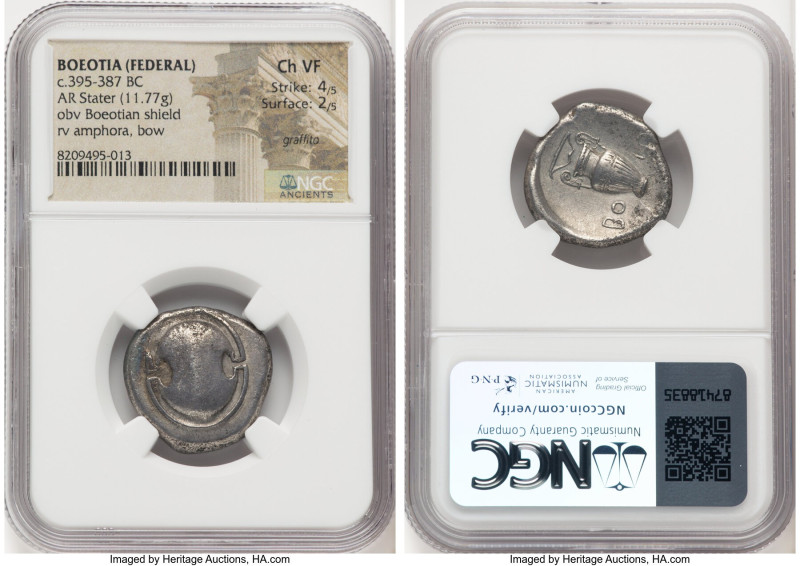 BOEOTIA. Federal Issue. Ca. 395-387 BC. AR stater (22mm, 11.77 gm, 4h). NGC Choi...