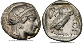 ATTICA. Athens. Ca. 440-404 BC. AR tetradrachm (23mm, 17.17 gm, 4h). NGC AU 5/5 - 4/5. Mid-mass coinage issue. Head of Athena right, wearing earring, ...