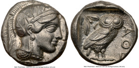 ATTICA. Athens. Ca. 440-404 BC. AR tetradrachm (23mm, 17.18 gm, 11h). NGC Choice XF 5/5 - 5/5. Mid-mass coinage issue. Head of Athena right, wearing e...