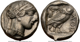 ATTICA. Athens. Ca. 440-404 BC. AR tetradrachm (23mm, 17.11 gm, 12h). NGC Choice XF 4/5 - 4/5. Mid-mass coinage issue. Head of Athena right, wearing e...