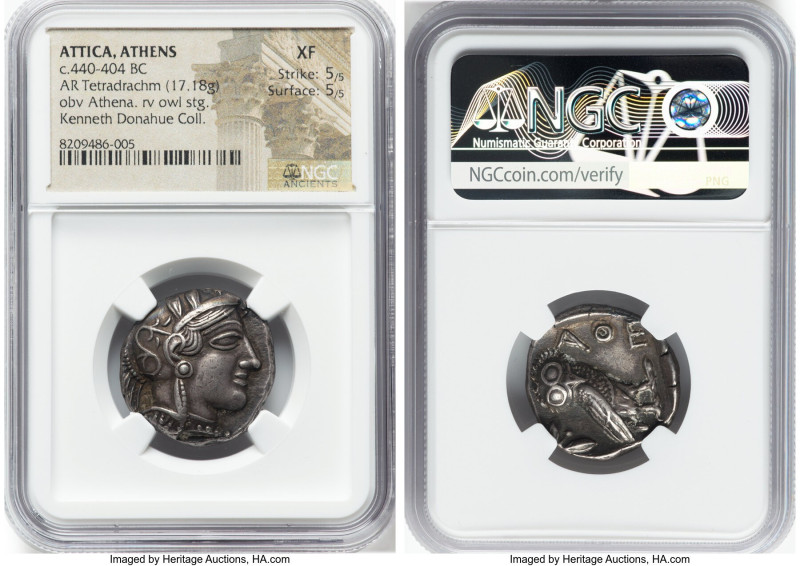 ATTICA. Athens. Ca. 440-404 BC. AR tetradrachm (23mm, 17.18 gm, 9h). NGC XF 5/5 ...