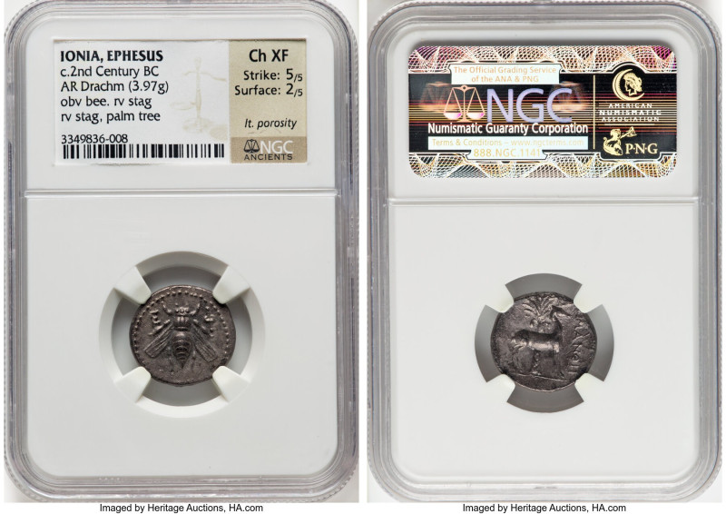 IONIA. Ephesus. Ca. 2nd century BC. AR drachm (17mm, 3.97 gm, 1h). NGC Choice XF...