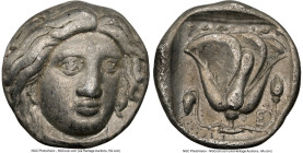 CARIAN ISLANDS. Rhodes. Ca. 316-305 BC. AR tetradrachm (23mm, 14.91 gm, 1h). NGC Choice VF 5/5 - 3/5. Rhodian standard. Head of Helios facing, turned ...