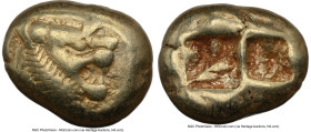 LYDIAN KINGDOM. Alyattes or Walwet (ca. 610-546 BC). EL third-stater or trite (12mm, 4.72 gm). NGC Choice VF 5/5 - 3/5, countermark. Lydo-Milesian sta...