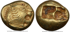 LYDIAN KINGDOM. Alyattes or Walwet (ca. 610-546 BC). EL third-stater or trite (12mm, 4.70 gm). NGC VF 4/5 - 3/5, countermarks. Lydo-Milesian standard,...